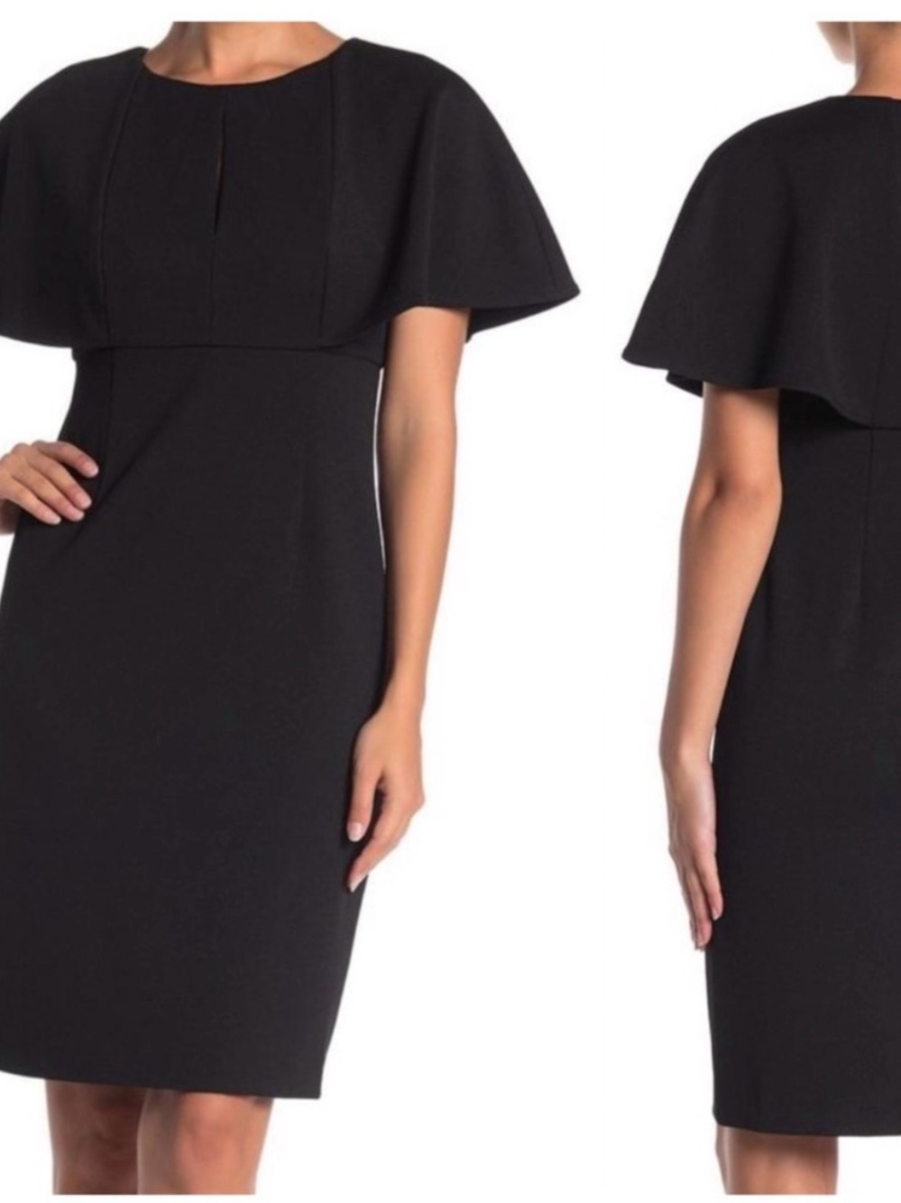 Trina Turk Black Cape-Sleeve Sheath Dress